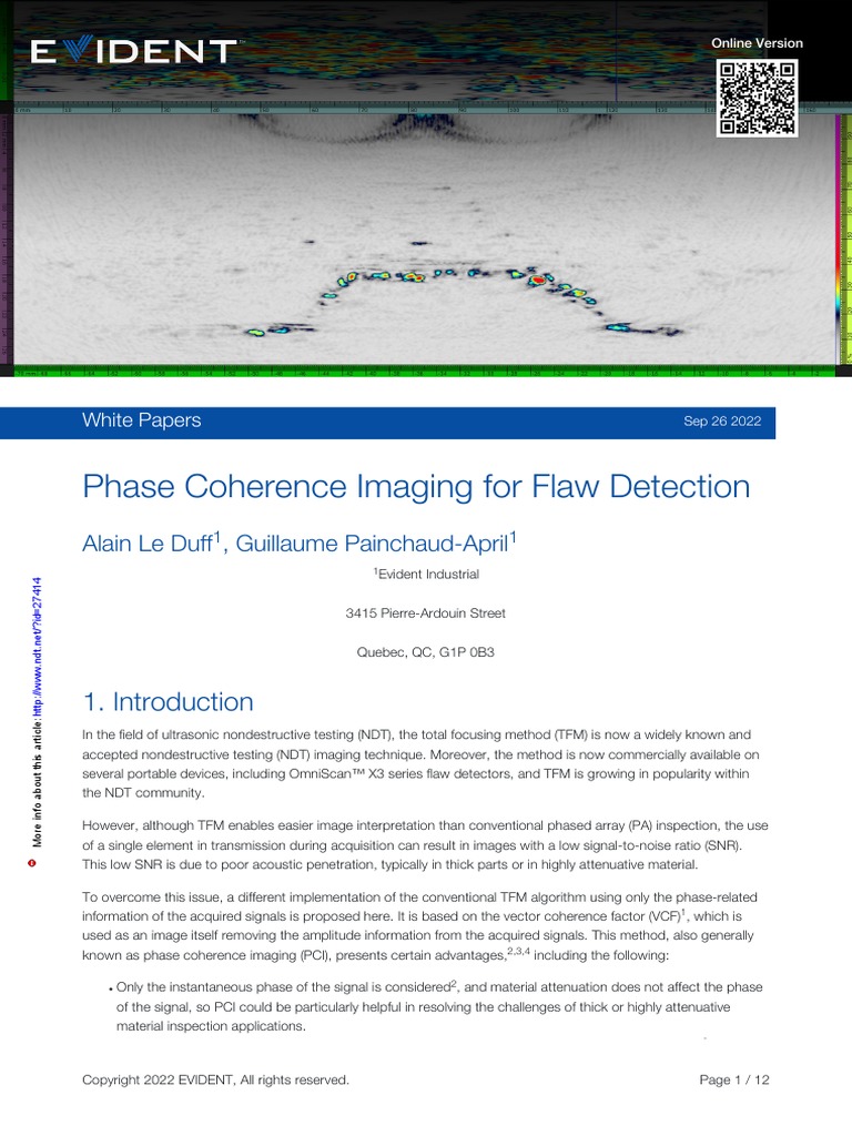 Phase Coherence Imaging For Flaw Detection | PDF | Nondestructive ...