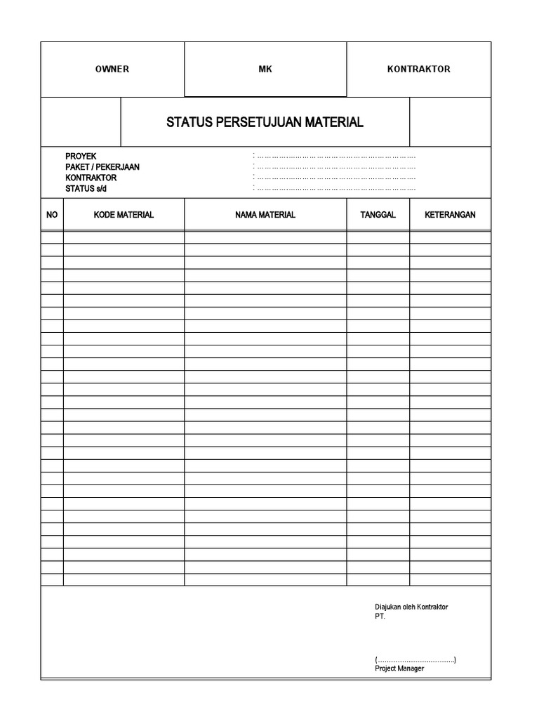 Status Persetujuan Material DCC Form 27 | PDF