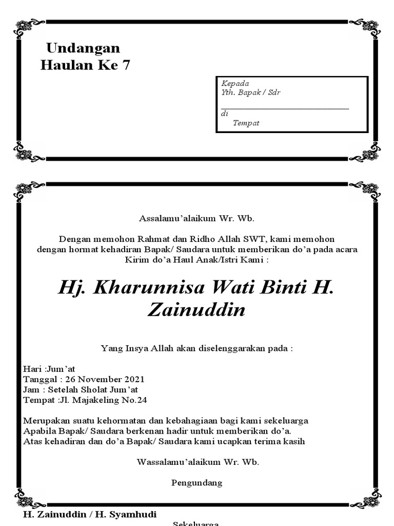 Contoh Undangan Tahlilan Terbaru | PDF