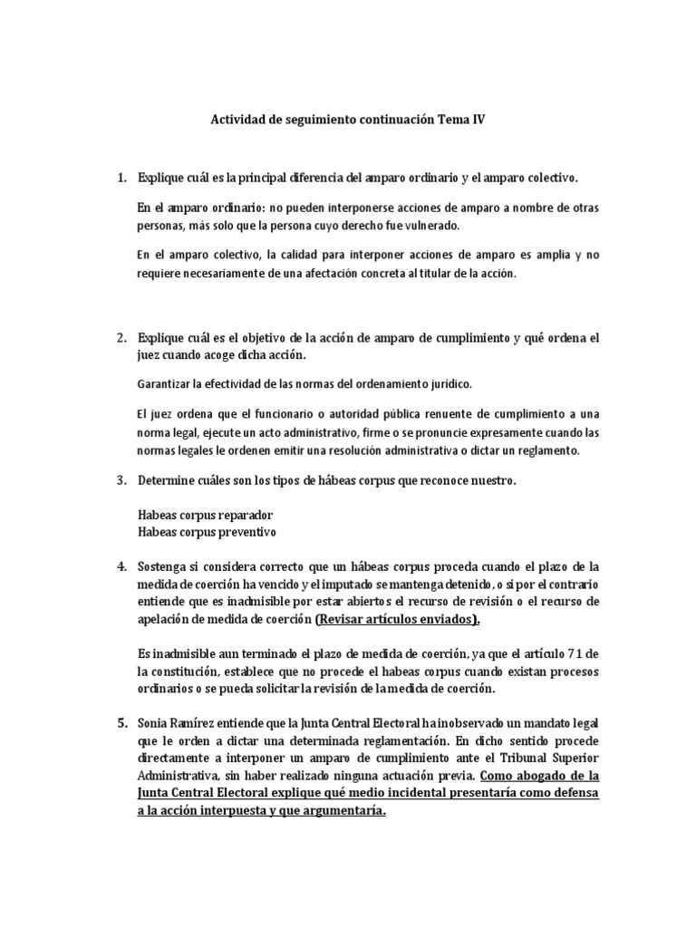 Diferencias y acciones de amparo en derecho | PDF | Habeas corpus ...