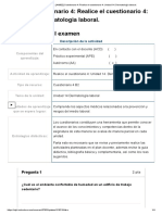 Examen - (AAB02) Cuestionario 4 - Realice El Cuestionario 4 - Unidad 14. Dermatología Laboral