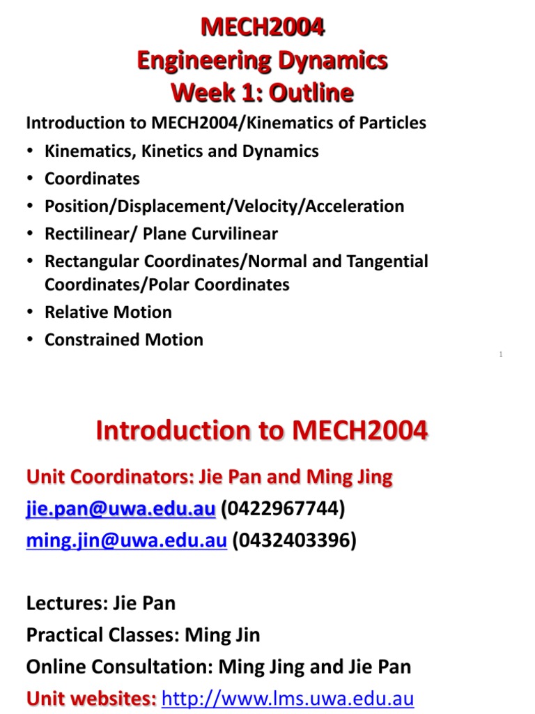 MECH2004 Engineering Dynamics Overview | PDF | Kinematics | Acceleration