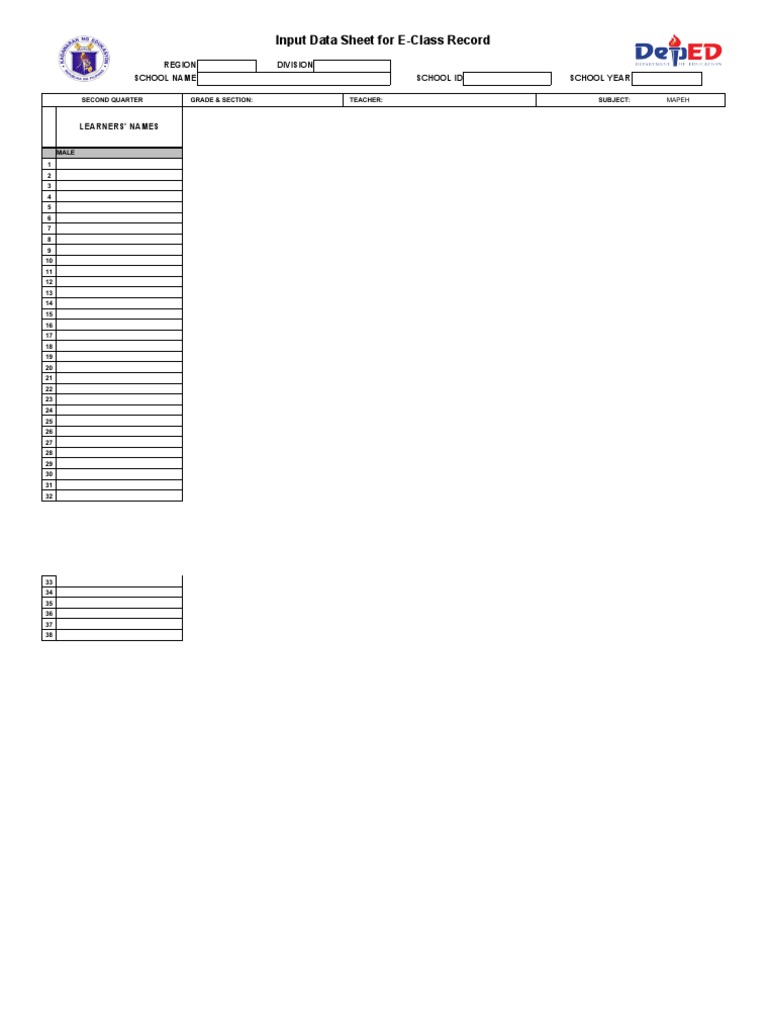E-Class Record Input Data Sheet | PDF | Learning | Behavior Modification