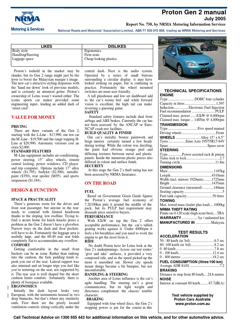 Proton Gen 2 Manual 221 Manual Transmission Car