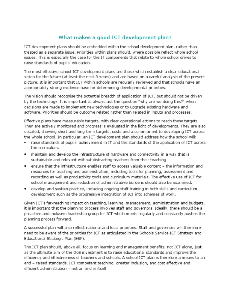What Makes A Good ICT Development Plan | PDF | Educational Technology ...