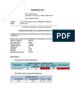 Informe de prueba metalúrgica muestra Proyecto Susana