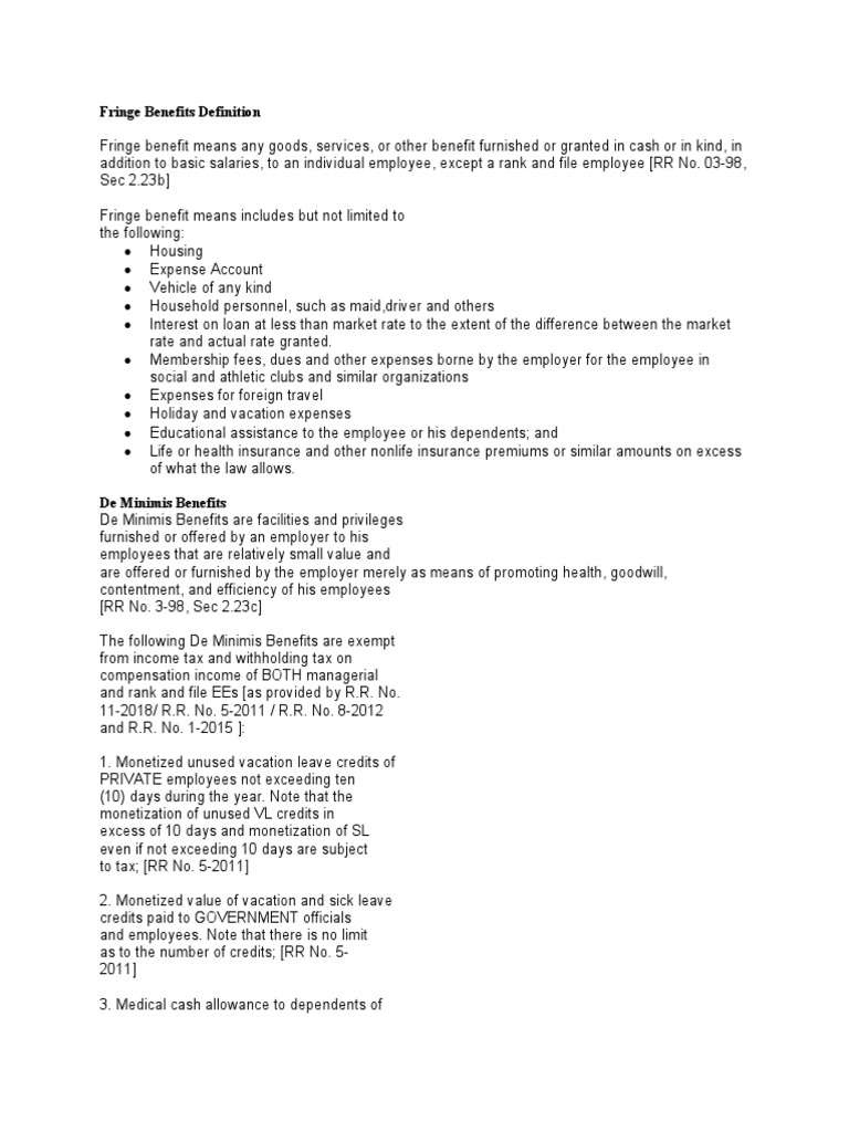 Fringe Benefits Definition PDF Employee Benefits Employment