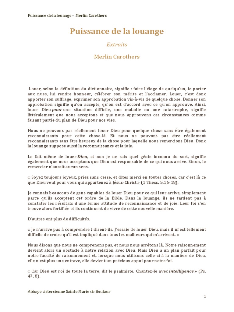 Nourrir Sa Foi Reflexions Puissance de La Louange | PDF | Dieu
