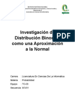 Investigación de Distribución Binomial Como Una Aproximación A La Normal