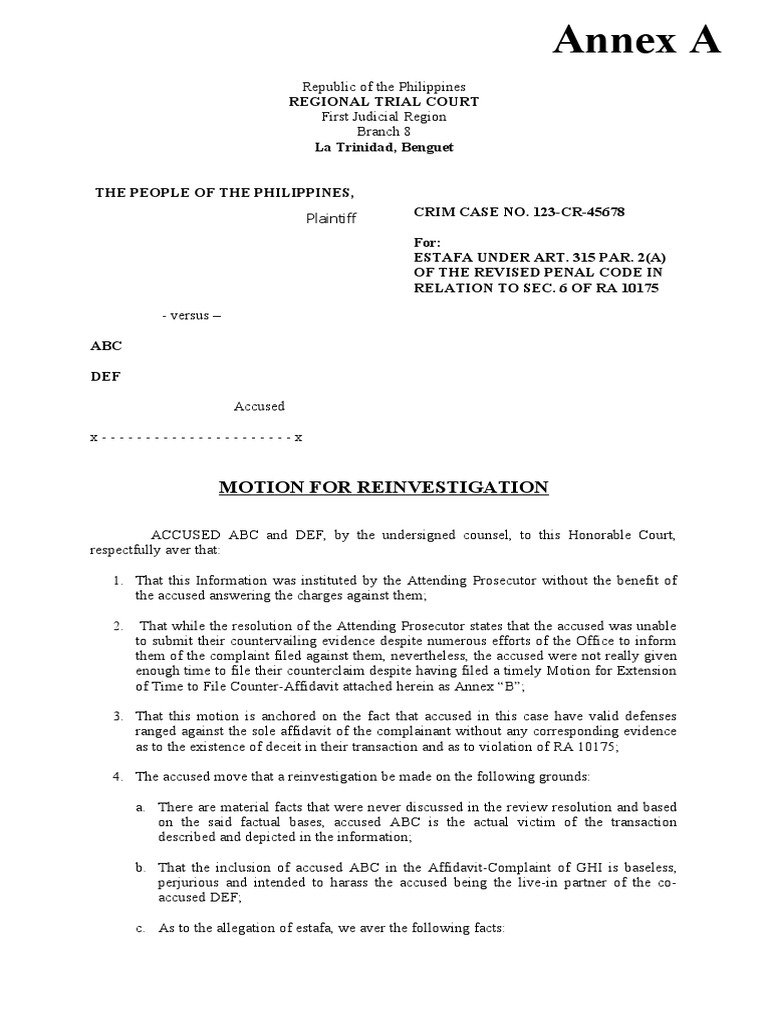 Motion For Reinvestigation PDF Fraud Prosecutor