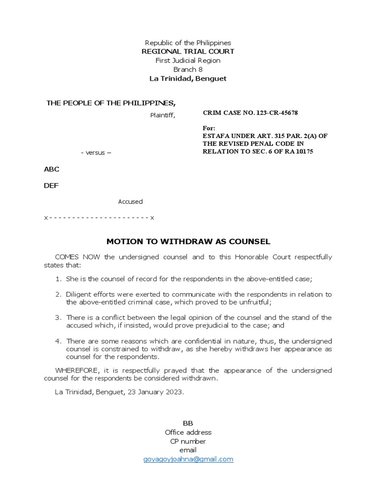 Motion to withdraw as counsel pdf crime violence criminal justice