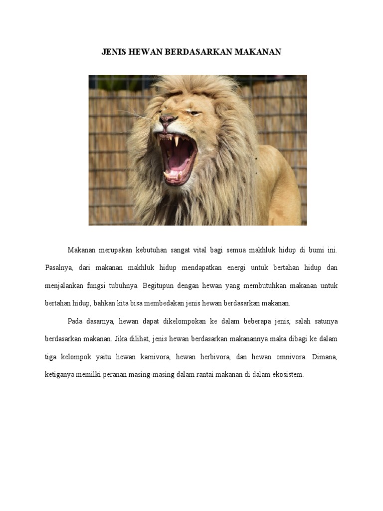 Jenis Hewan Berdasarkan Makanan | PDF