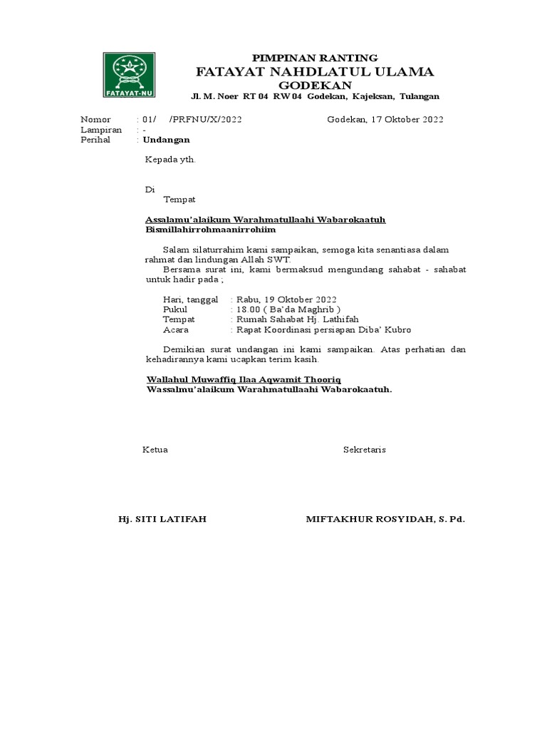 Undangan Fatayat | PDF