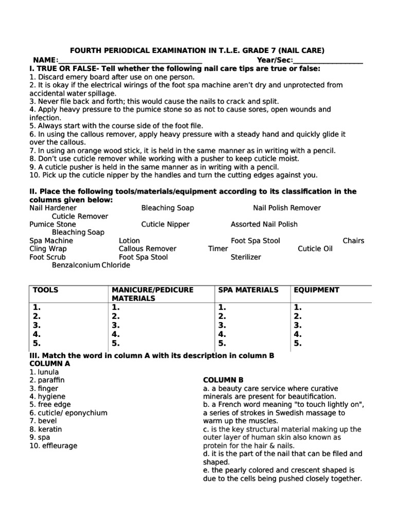 Edoc Pub Tle Grade 7amp8 Beauty Care Nail Care PDF Nail