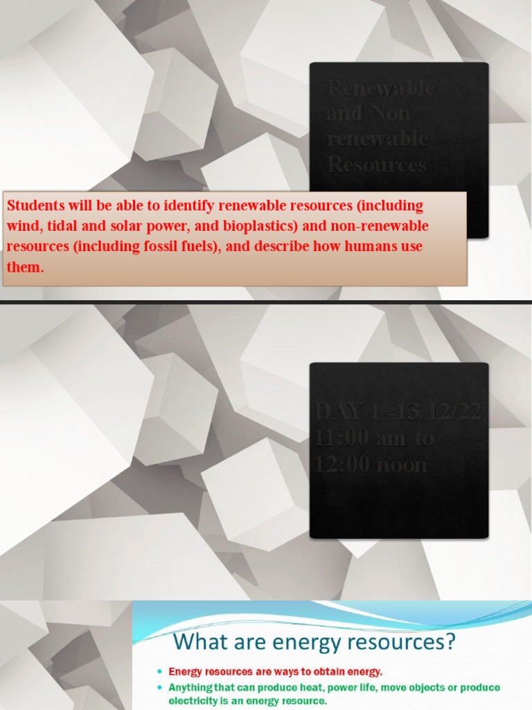 Renewable and Non-Renewable Resources | PDF | Renewable Energy ...