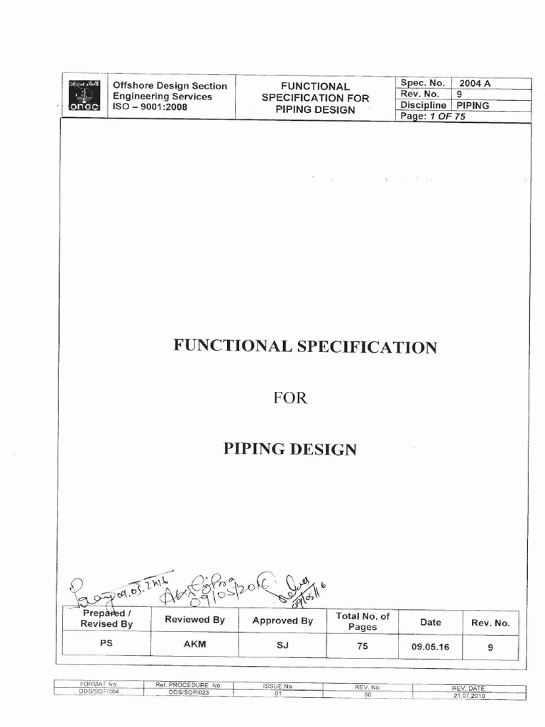 Piping Design Functional Specification | PDF | Pipe (Fluid Conveyance ...