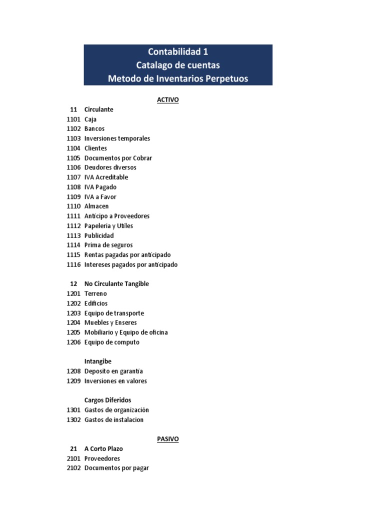 Catálogo de Cuentas Contables en Inglés | PDF | Contabilidad ...