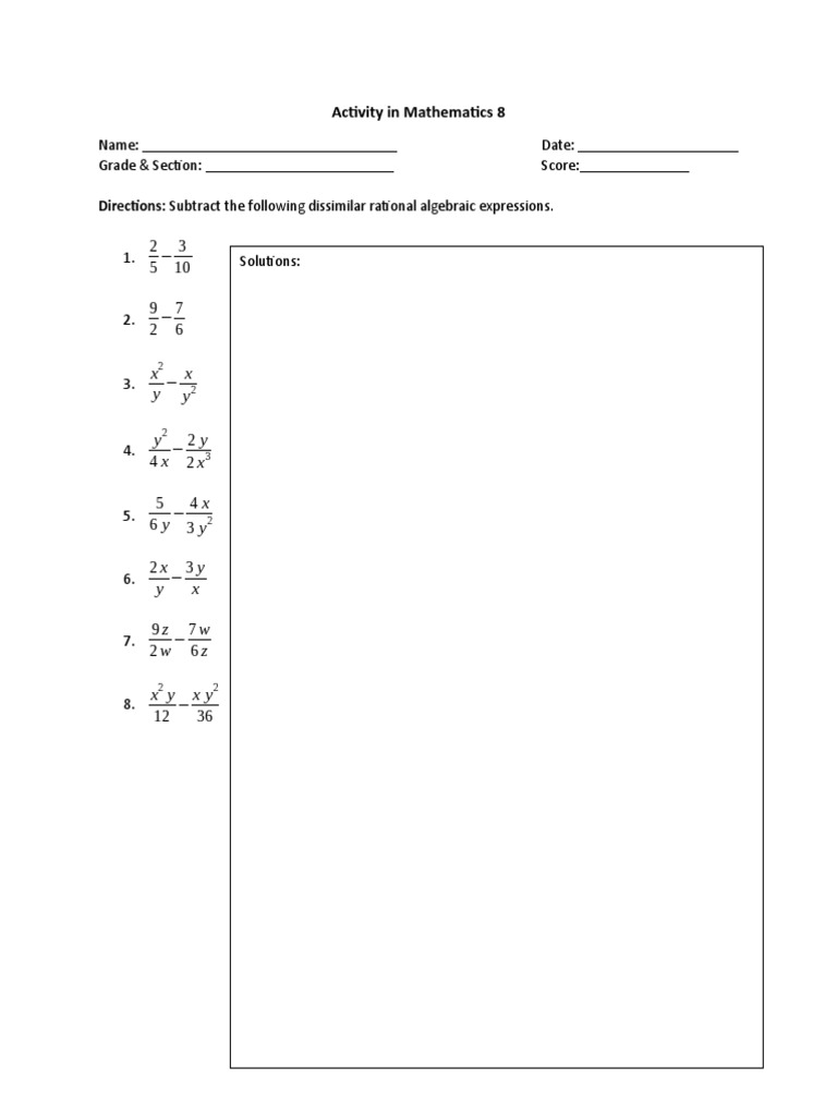Subtracting Rational Algebraic Expressions | PDF | Teaching Methods ...