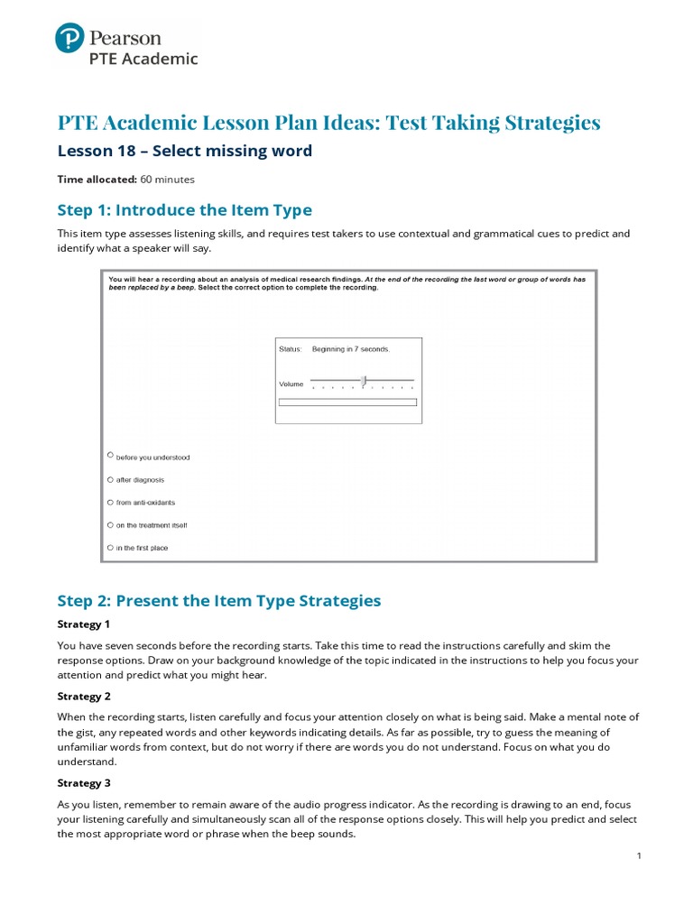 L18 Select Missing Word PTEA Lessons Strategies Updated | PDF ...