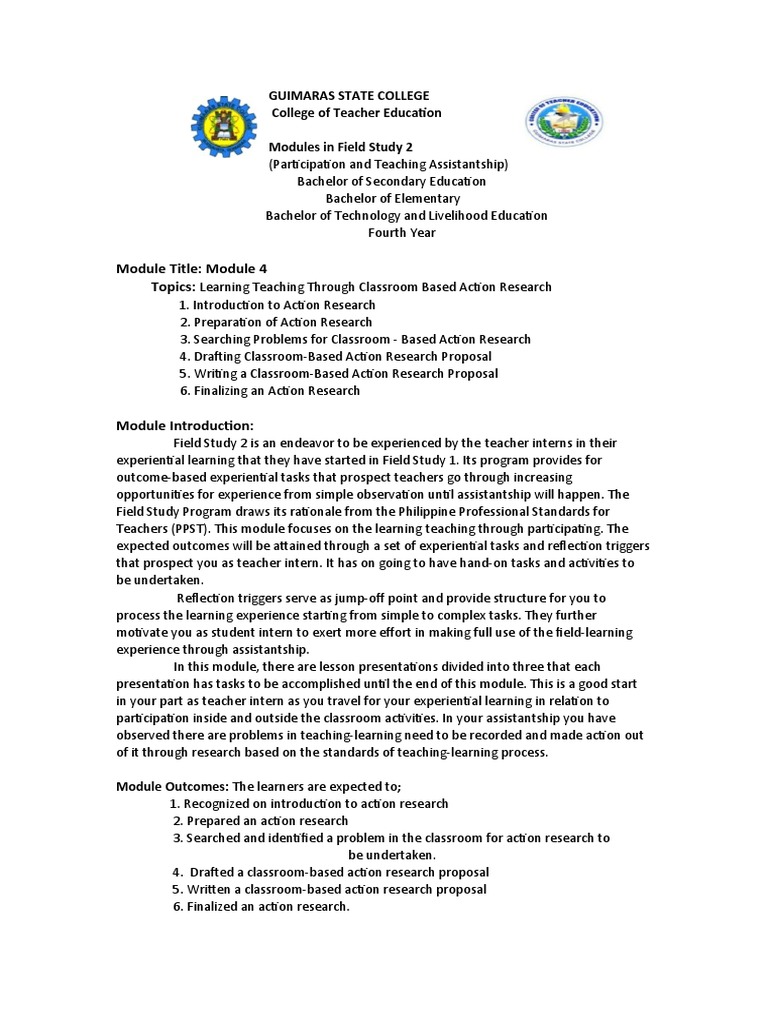 Field Study 2: Action Research Module | PDF | Learning | Teachers