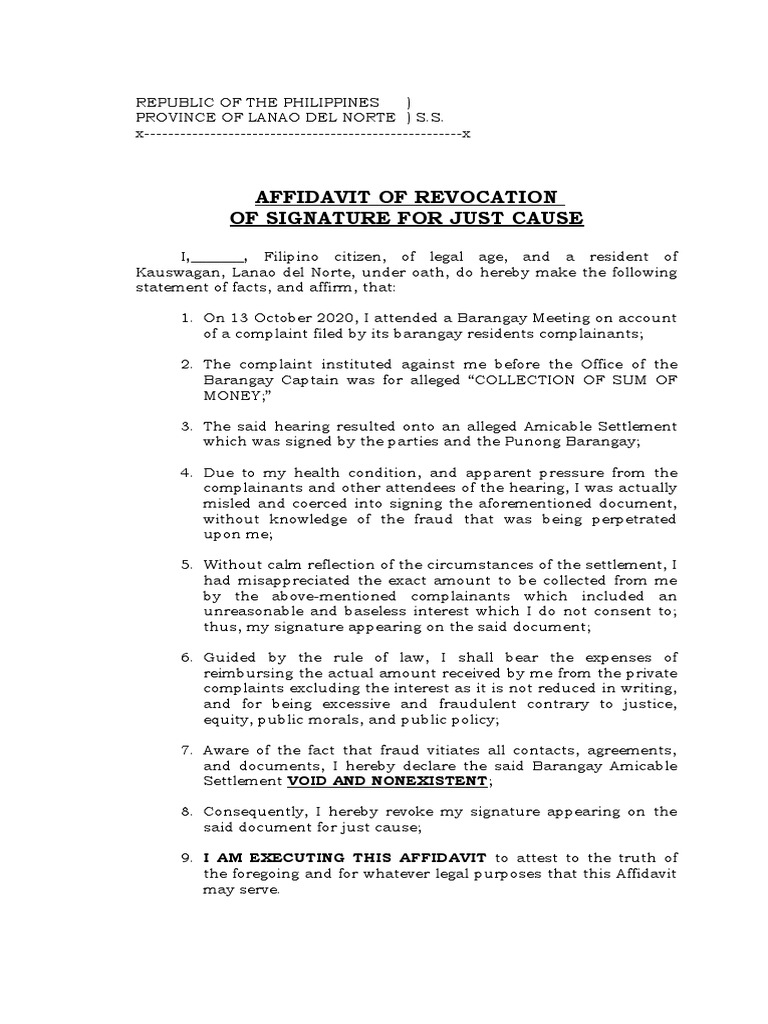 Aff of Revocation of Signature PDF Affidavit Government