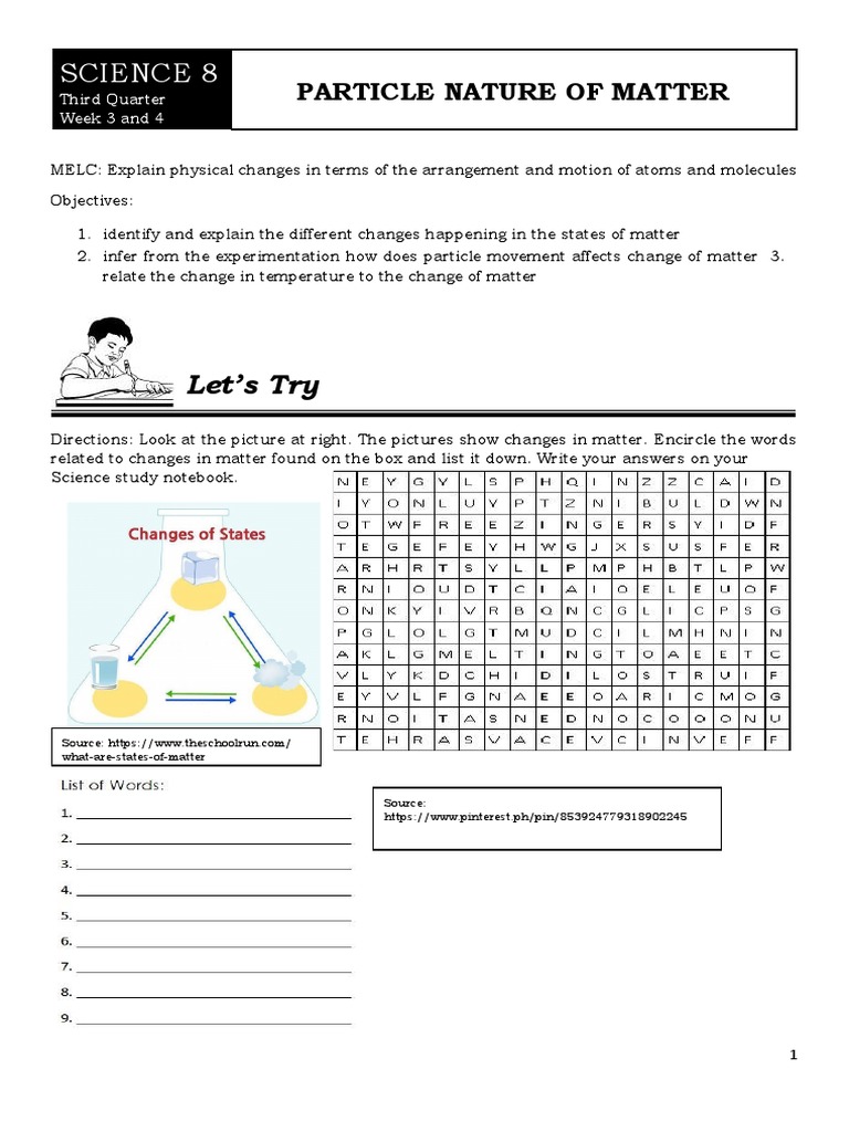 Particle Changes in Matter: Grade 8 Science | PDF | Evaporation | Liquids