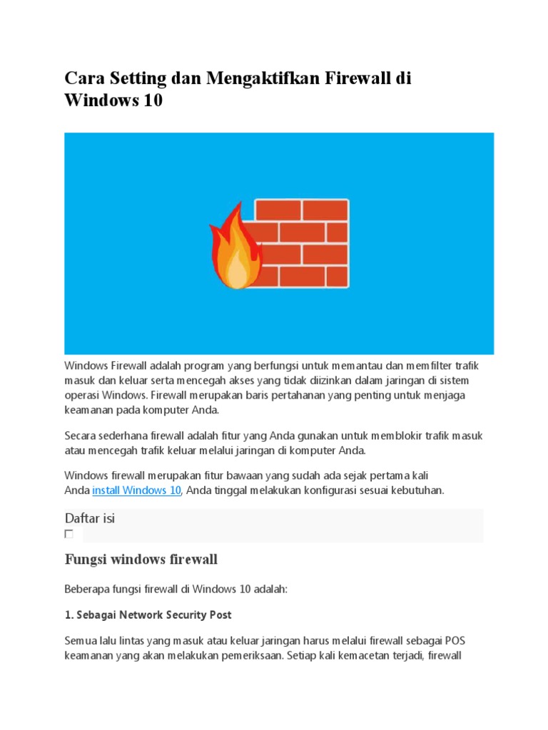 Cara Setting Dan Mengaktifkan Firewall Di Windows 10 | PDF