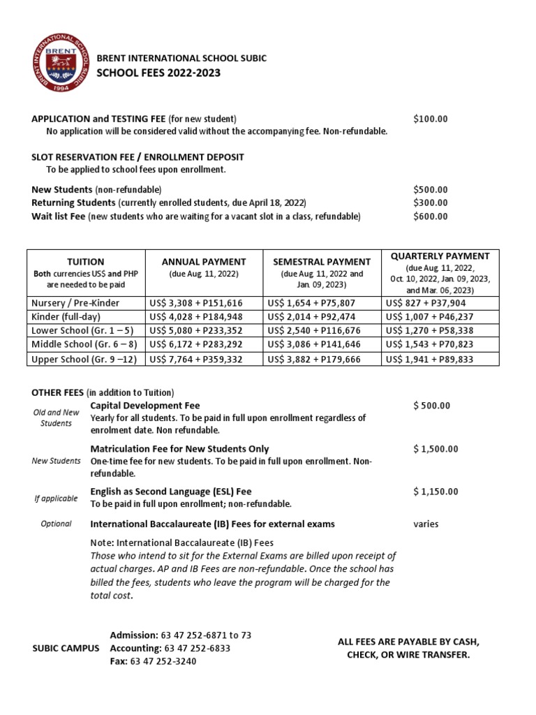 Fees Brent Subic Sy2223 PDF
