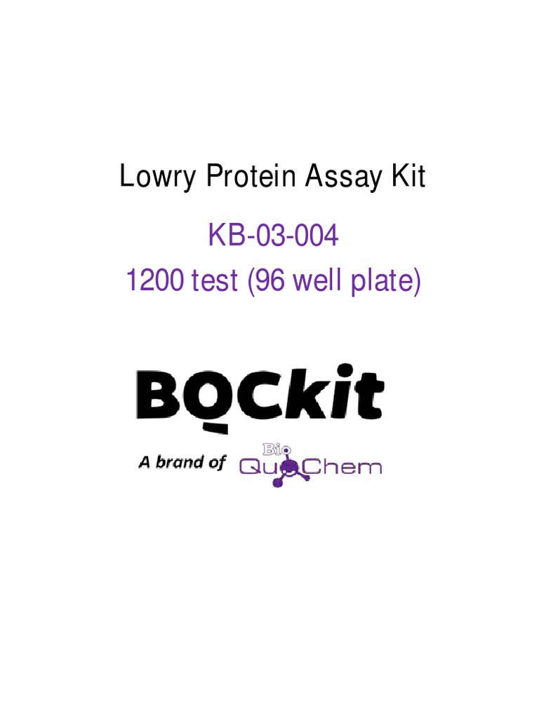 BQC kb03004 Lowry Protein Assay Kit Manual PDF Chemical