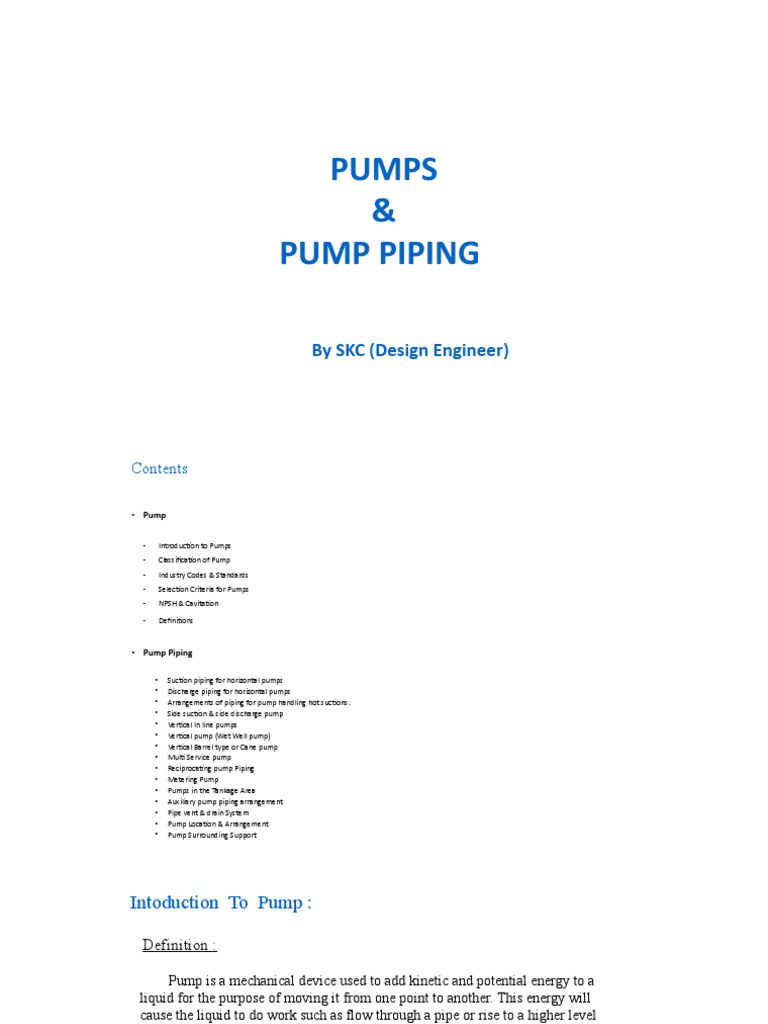 Pumps and Piping | Download Free PDF | Pump | Hydraulics