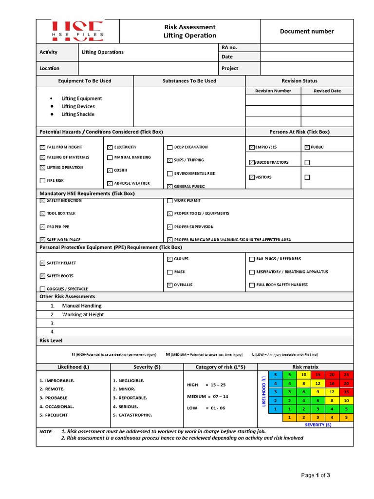 Lifting Operations Risk Assessment Guide | PDF | Personal Protective ...