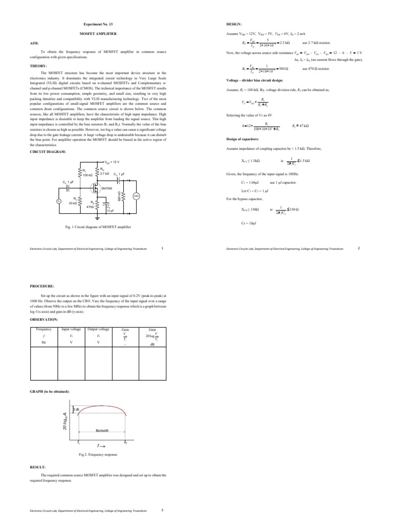 13 MOSFET Amplifier | PDF | Mosfet | Amplifier