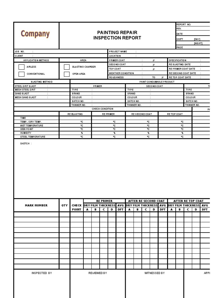 Painting Repair Isnpection Report Form PDF