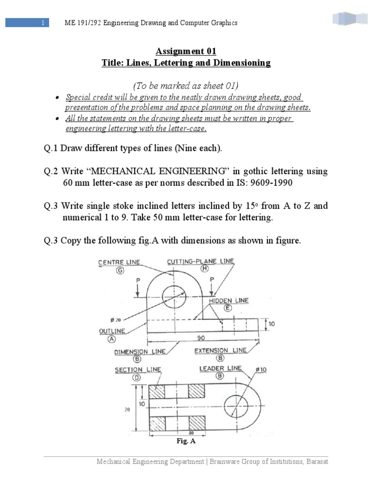 Engineering Drawing: Lines & Lettering Assignment | PDF