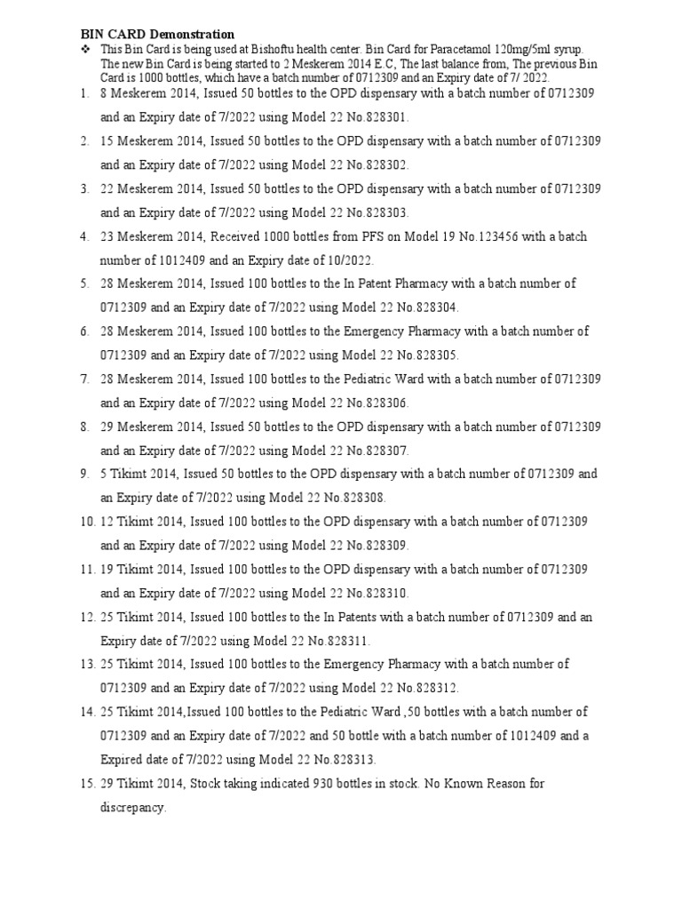 Bin Card Question PDF Food Industry Medical Treatments