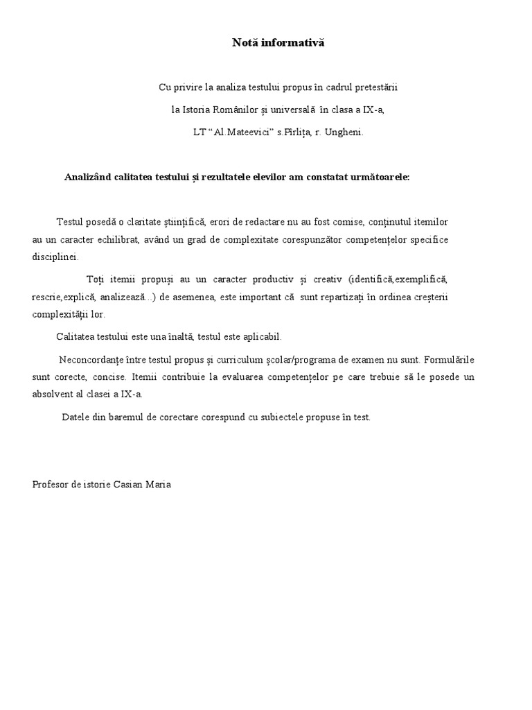 Notă Informativă IX | PDF