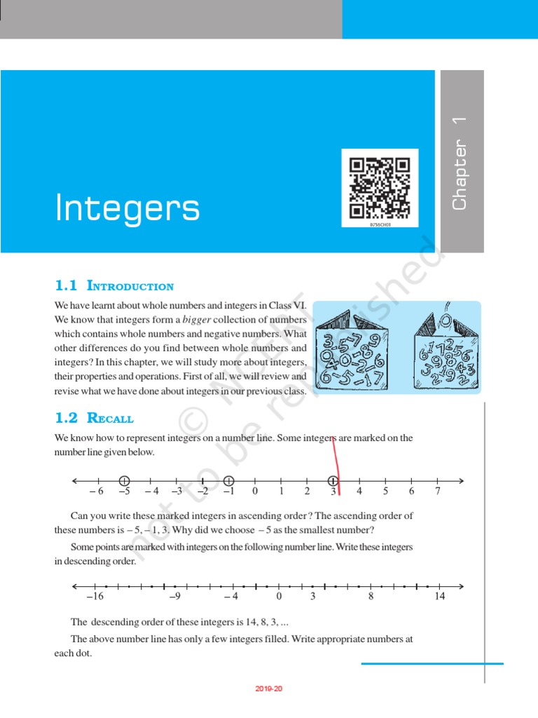 CBSE Class 7 NCERT Maths Book Integers Chapter 1 | PDF | Multiplication ...
