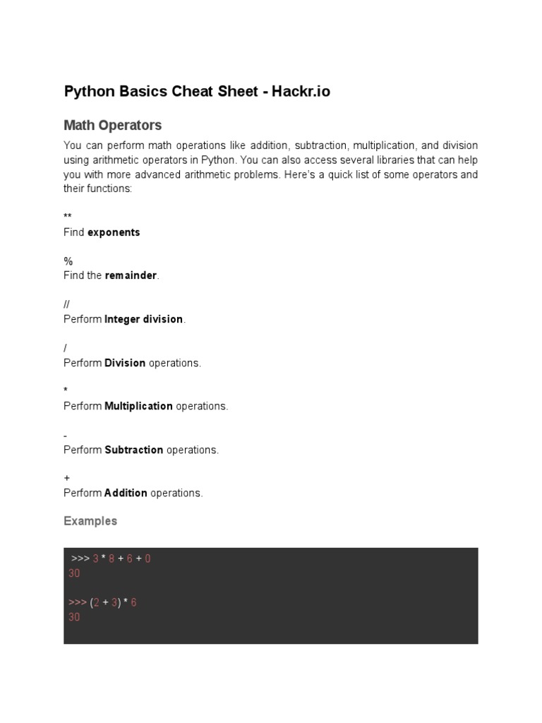 Python Basics Cheat Sheet | PDF | Data Type | Control Flow