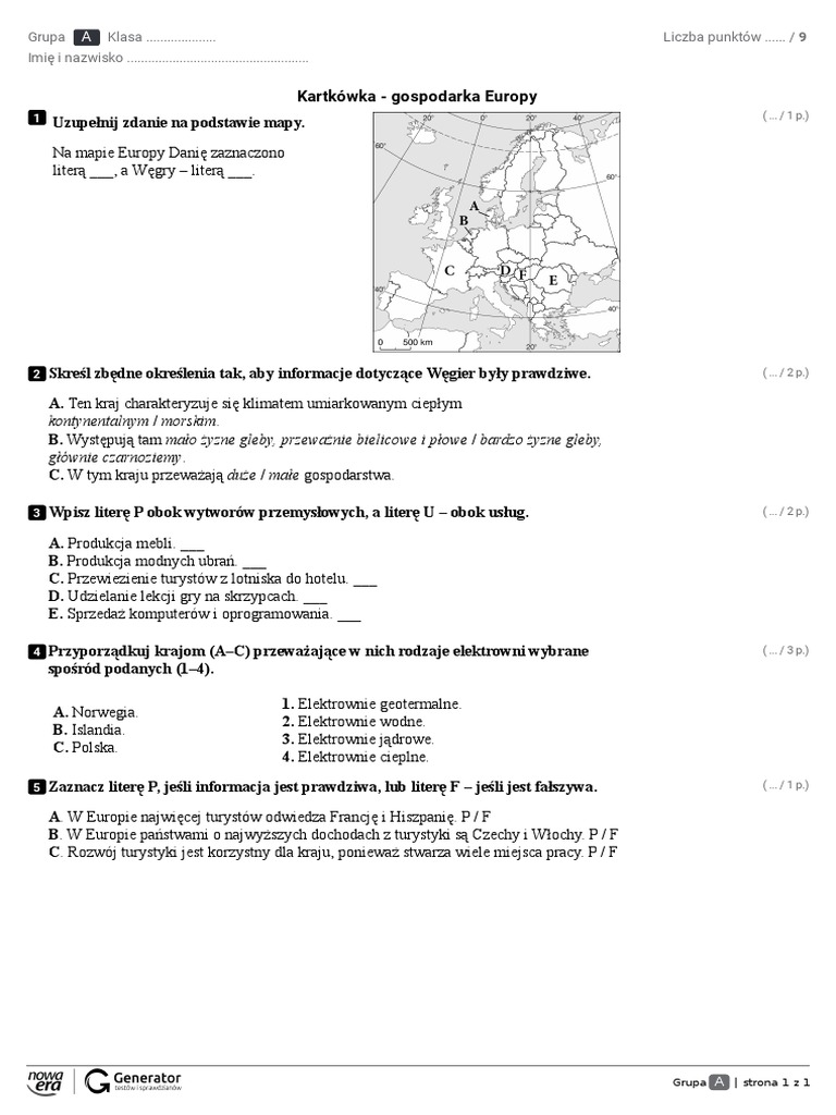 Gospodarka Europy Kartkówka PDF