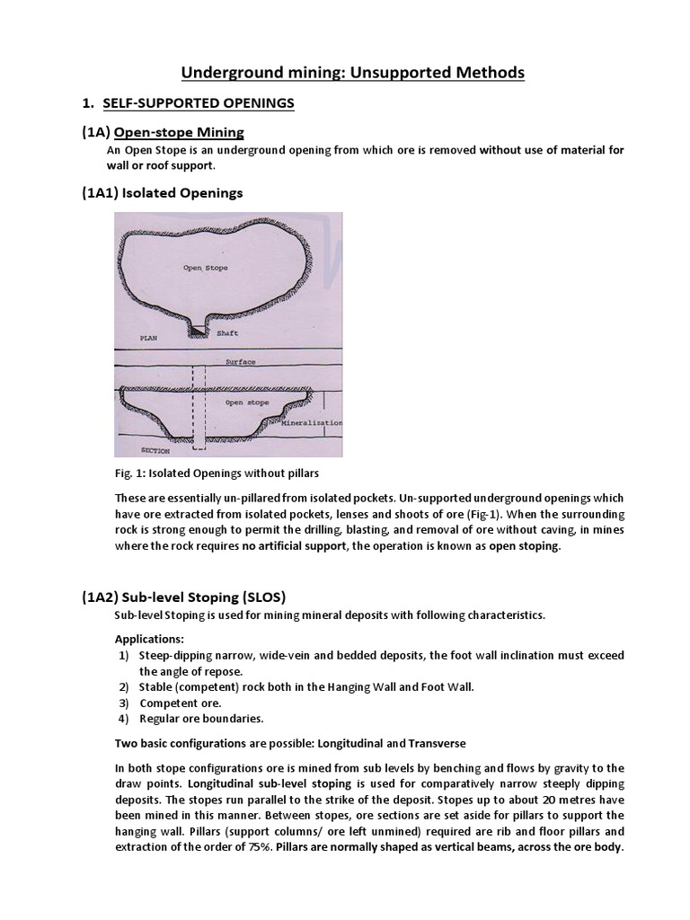 Unsupported Methods in Underground Mining | PDF | Mining | Minerals