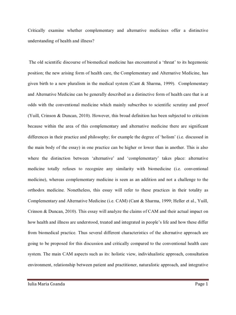 Health Essay Alternative Medicine Physician