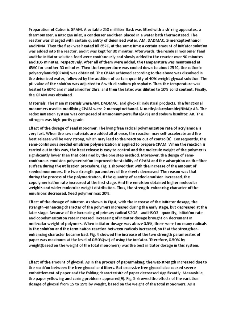 Optimization of Preparation Conditions for Cationic Glyoxalated