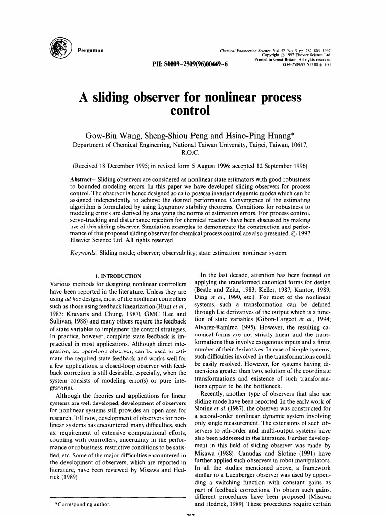 A Sliding Observer For Nonlinear Process | PDF | Control Theory ...