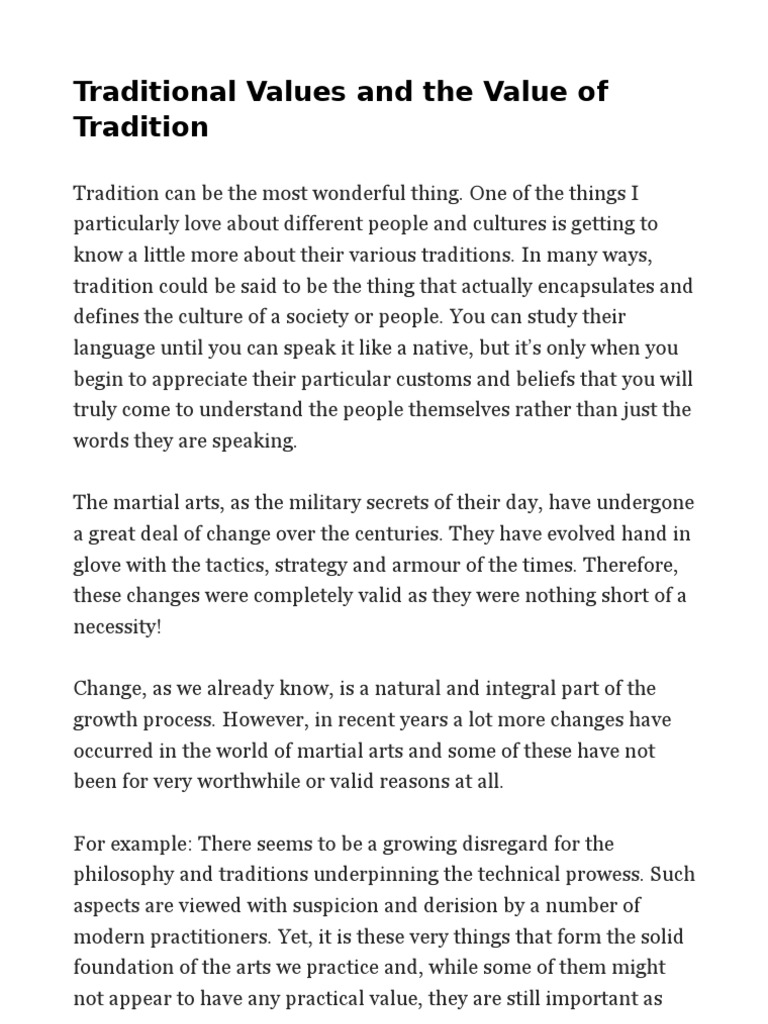 Traditional Values and The Value of Tradition PDF Traditions Science