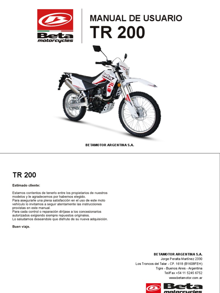 Manual de Usuario Beta TR 200 | PDF | Vehículos | Bienes manufacturados