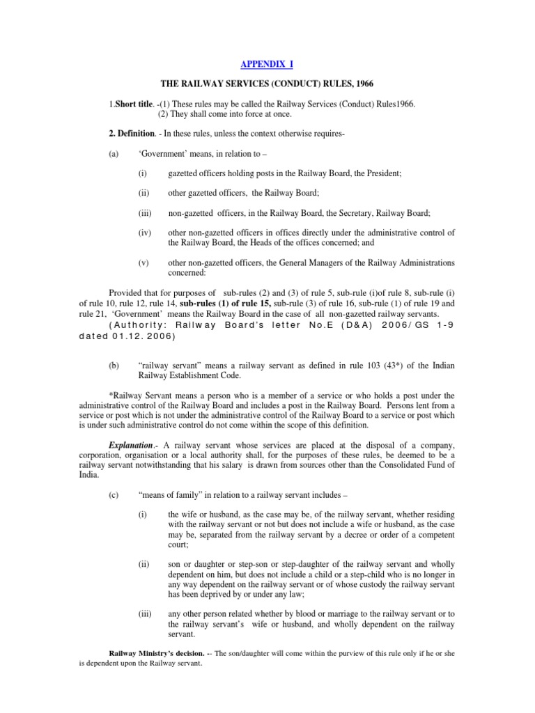 The Railway Services (Conduct) Rules, 1966 Appendix I PDF Sexual