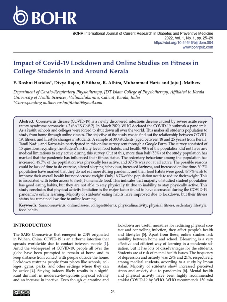 Impact of Covid-19 Lockdown and Online Studies On Fitness in College ...