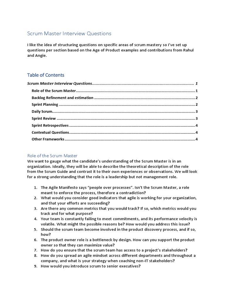 Scrum Master Interview Questions PDF Scrum (Software Development