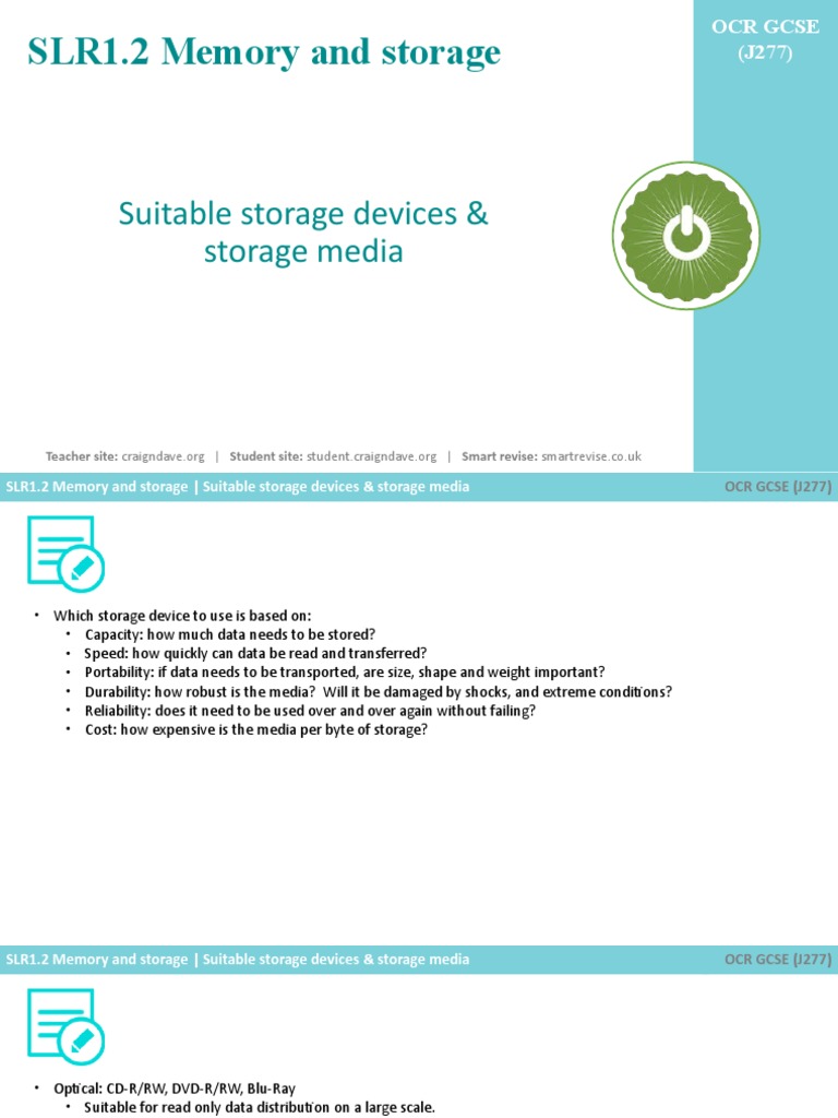 GCSE OCR 1.2 Suitable Storage Devices & Storage Media PDF Computer