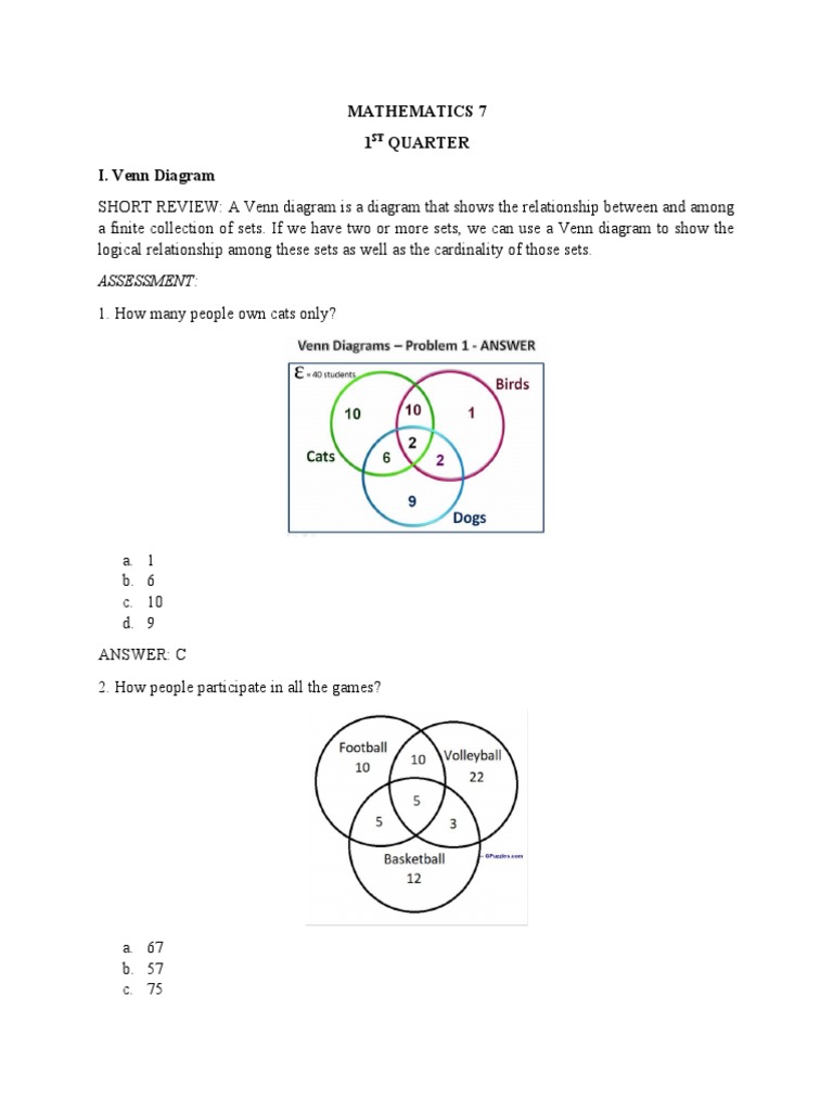 Mathematics 7 | PDF | Set (Mathematics) | Elementary Mathematics